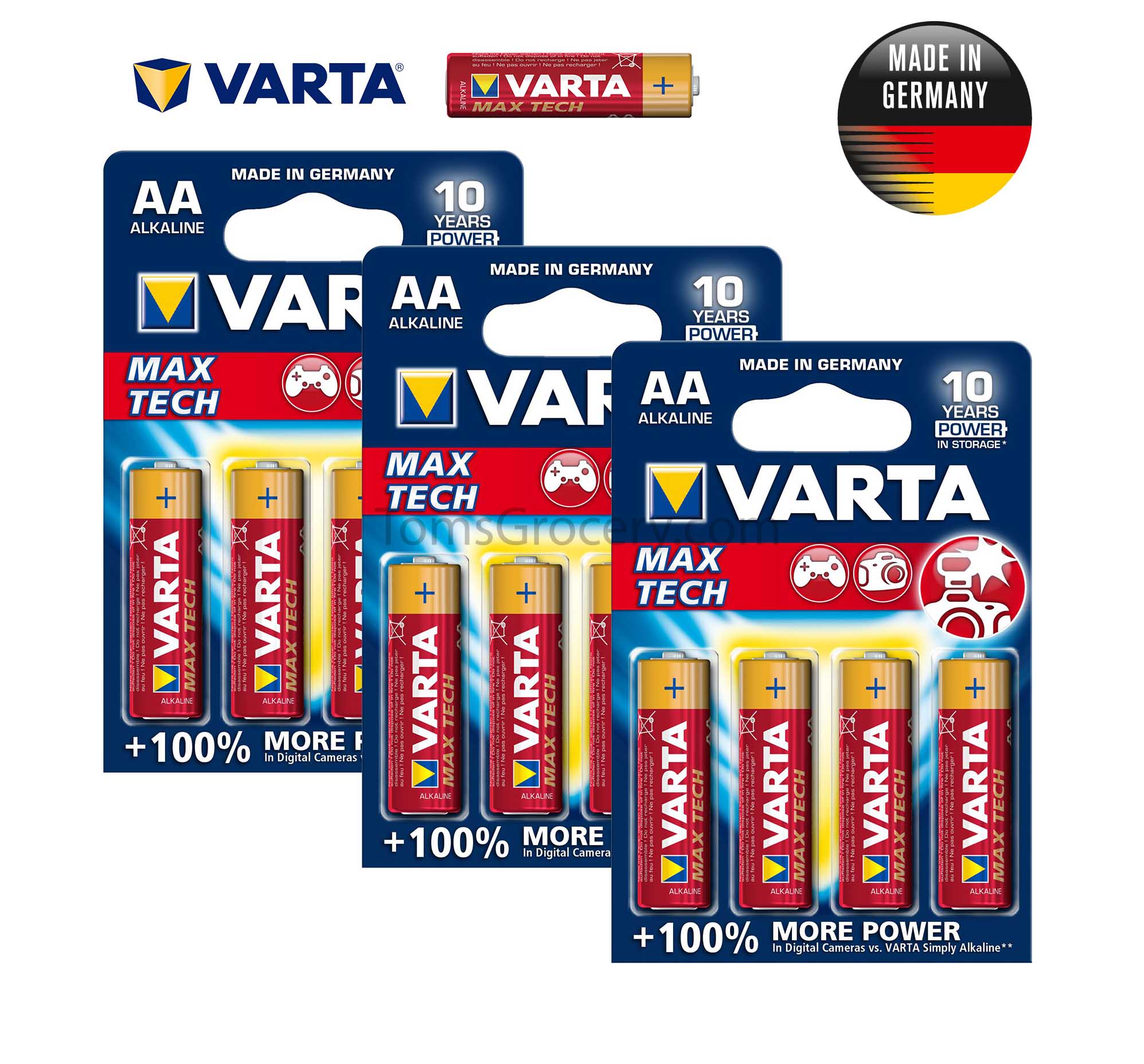 12 x VARTA MAX TECH AA LR6 MN1500 4706 1.5V HiFi German Batteries